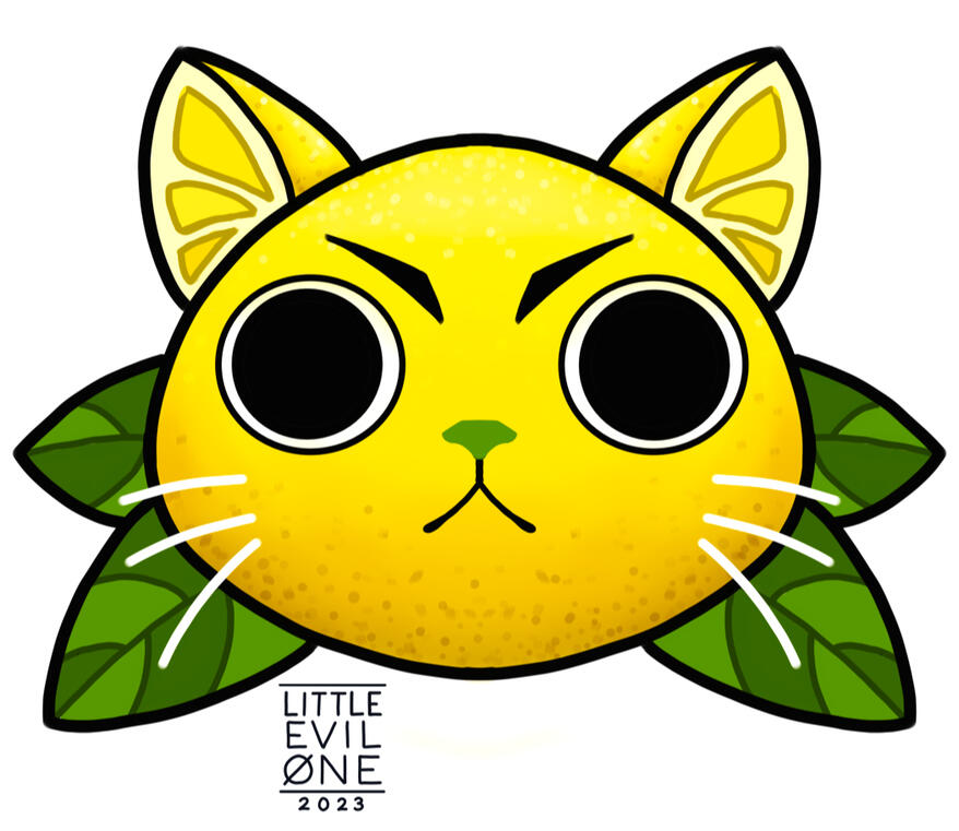 sour puss An angry yellow lemon cat with lemon slice ears